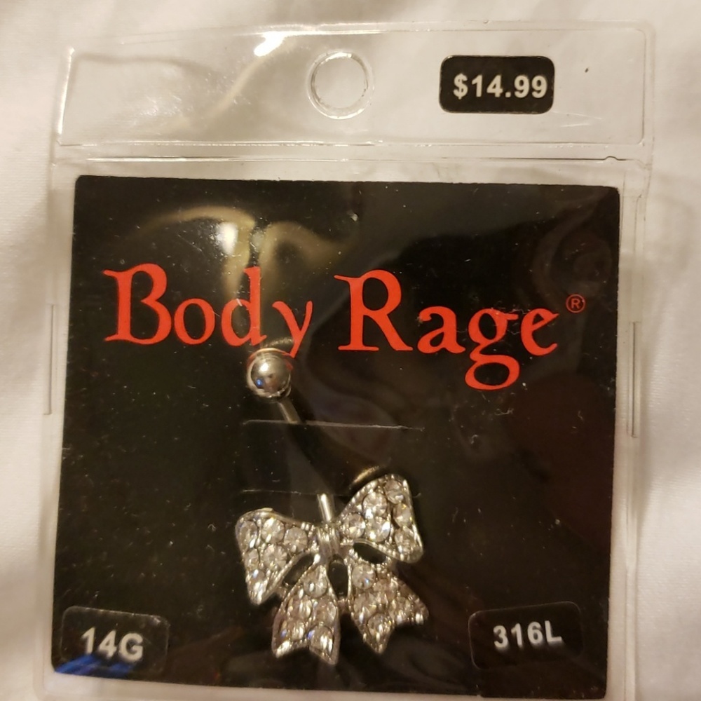 Belly ring piercing Silver bow with crystals